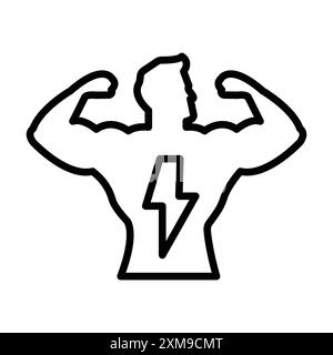 L'uomo ha una forte icona muscolare lineare logo set collezione in bianco e nero per il web Illustrazione Vettoriale