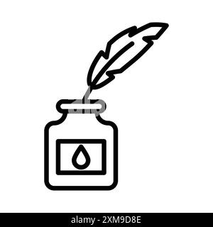 Logo lineare con icona a penna e inchiostro Set di marchi in bianco e nero per il Web Illustrazione Vettoriale