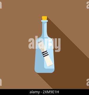 Flacone di vetro contenente un messaggio arrotolato con una lunga ombra Illustrazione Vettoriale