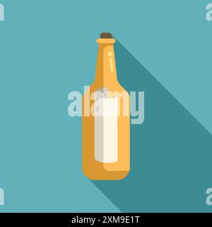 Illustrazione minimalista con bottiglia di birra gialla con etichetta vuota, su un vivace sfondo turchese, perfetta per progetti di branding di bevande e prodotti Illustrazione Vettoriale