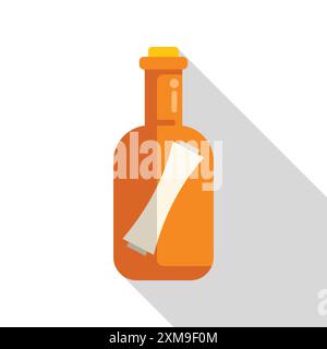 Bottiglia arancione contenente un messaggio arrotolato, che simboleggia la comunicazione, i segreti e l'avventura Illustrazione Vettoriale