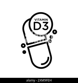 Set di marchi con logo lineare Vitamin D3 Icon in bianco e nero per il Web Illustrazione Vettoriale