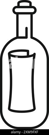 Semplice icona line art di un flacone in vetro sughero contenente un messaggio di carta arrotolata Illustrazione Vettoriale