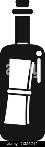 Sagoma nera di un flacone contenente un messaggio di carta arrotolato Illustrazione Vettoriale