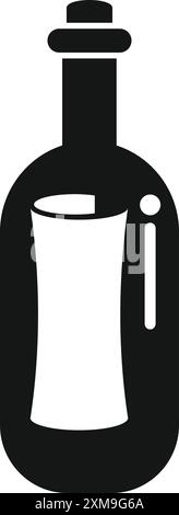 Icona nera in stile semplice di un flacone di vetro contenente un messaggio di carta arrotolato Illustrazione Vettoriale