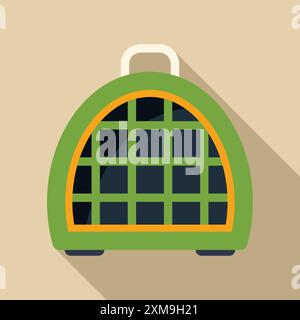 Il trasportino per animali domestici verde garantisce un trasporto sicuro e confortevole per gli animali durante i viaggi Illustrazione Vettoriale