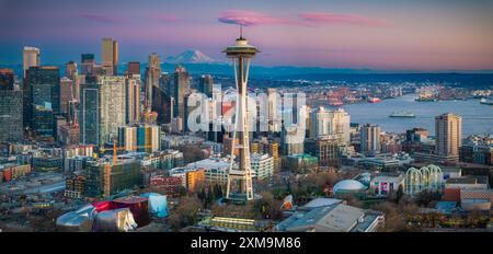 Seattle è un importante porto marittimo costiero e sede della contea di King, nello stato di Washington. Seattle è la città più grande del Pacifico nord-occidentale. Foto Stock