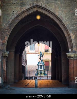 La Fontana di Nettuno è una fontana civica monumentale situata in Piazza del Nettuno, a Bologna Foto Stock
