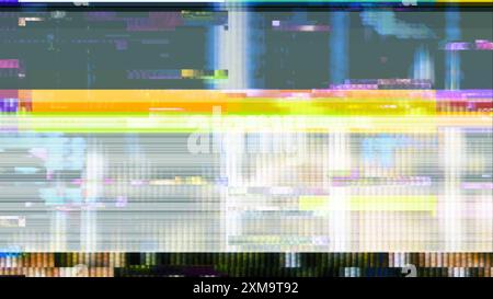 I problemi VHS del segnale perso e lo sfondo a colori con disturbi statici con le linee statiche del monitor e della TV leggera sono un effetto glitch casuale. grunge sfondo astratto Foto Stock