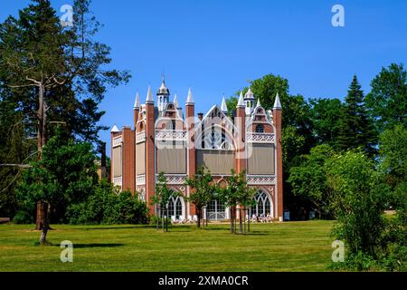 Casa gotica, Regno dei Giardini Dessau-Woerlitz, Parco Woerlitz, Regno dei Giardini di Dessau-Woerlitz, Dessau, Sassonia-Anhalt, Germania Foto Stock