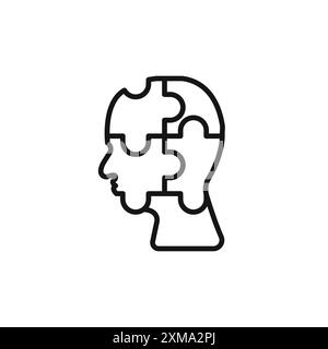 Le persone si dirigono con la collezione di icone di puzzle o con un contorno in bianco e nero Illustrazione Vettoriale