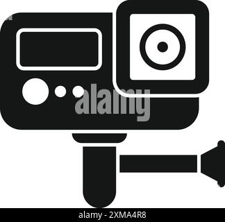 Action camera montata su una chiavetta per selfie, pronta a immortalare avventure mozzafiato Illustrazione Vettoriale