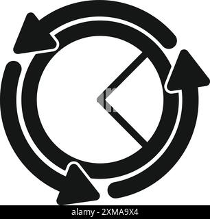 Schema economico circolare in bianco e nero che mostra il processo di riciclaggio con le frecce Illustrazione Vettoriale