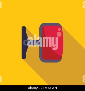 Specchietto retrovisore rosso appeso su uno sfondo giallo con una lunga ombra Illustrazione Vettoriale