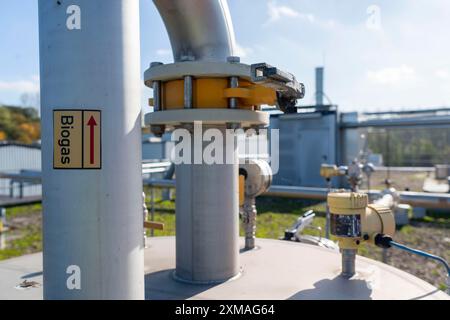 Digestore, gasdotti dell'impianto di biogas dell'azienda Reterra, il biogas viene prodotto in un digestore per un periodo di oltre 18 giorni da biologico Foto Stock