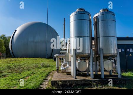 Desolforazione fine della miscela di gas mediante un processo a carboni attivi nell’impianto di ammodernamento del biogas, purificazione del biogas da biowaste, verde Foto Stock