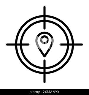 Icona a mirino con puntina di posizionamento, logo lineare, set di marchi in bianco e nero per il Web Illustrazione Vettoriale