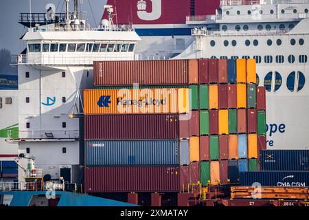 Container cargo Nordic Hamburg, BG Freight Line, sulla Nieuwe Waterweg, entrata al porto Europoort, vicino Hoek van Holland, Rotterdam Foto Stock