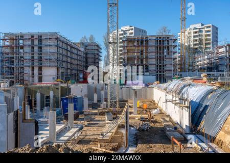 Il principale cantiere Parc Durant, in Henri-Dunant-Strasse a Essen-Ruettenscheid, dove saranno costruiti 298 condomini e un centro di cura diurna Foto Stock