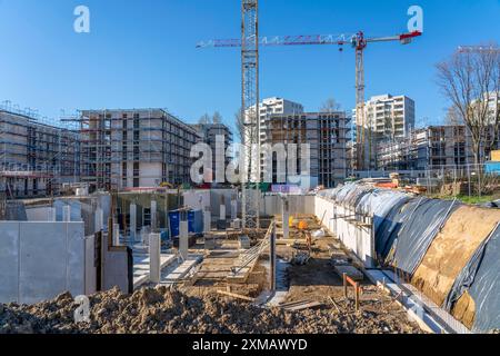 Il principale cantiere Parc Durant, in Henri-Dunant-Strasse a Essen-Ruettenscheid, dove saranno costruiti 298 condomini e un centro di cura diurna Foto Stock