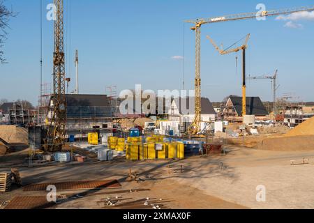 Nuova area di sviluppo, Am Schwan, a Wesel, dove si stanno costruendo 70 case unifamiliari e bifamiliari, basso Reno, Germania Foto Stock