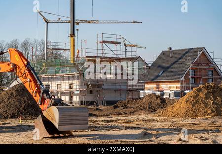 Nuova area di sviluppo, Am Schwan, a Wesel, dove si stanno costruendo 70 case unifamiliari e bifamiliari, basso Reno, Germania Foto Stock