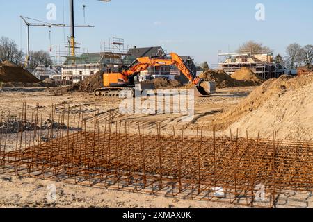 Nuova area di sviluppo, Am Schwan, a Wesel, dove si stanno costruendo 70 case unifamiliari e bifamiliari, basso Reno, Germania Foto Stock