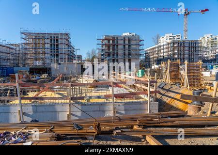 Il principale cantiere Parc Durant, in Henri-Dunant-Strasse a Essen-Ruettenscheid, dove saranno costruiti 298 condomini e un centro di cura diurna Foto Stock