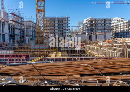 Il principale cantiere Parc Durant, in Henri-Dunant-Strasse a Essen-Ruettenscheid, dove saranno costruiti 298 condomini e un centro di cura diurna Foto Stock