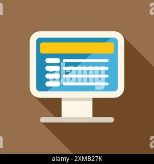 Icona di un monitor per computer dal design piatto che illustra la pianificazione, l'organizzazione e la pianificazione Illustrazione Vettoriale