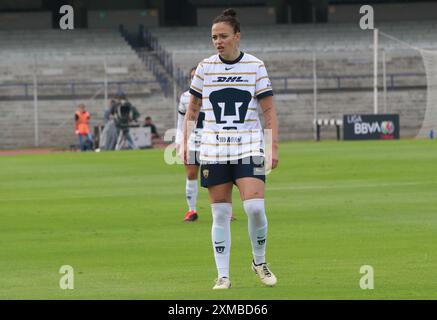 Città del Messico, Ciudad de Mexico, Messico. 26 luglio 2024. Stephanie Ribeiro #7 di Pumas reagisce durante il match tra Pumas de la UNAM e Bravas de JuÃ¡rez come parte del Torneo apertura 2024 Liga MX Femenil all'Estadio OlÃ-mpico Universitario. Pumas. Pumas ha battuto Juarez 3-2. (Immagine di credito: © Jose Luis Torales/eyepix via ZUMA Press Wire) SOLO PER USO EDITORIALE! Non per USO commerciale! Foto Stock