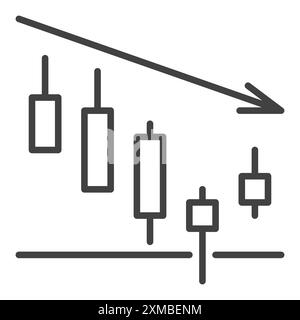 Grafico a candeliere downtrend vettore Crypto Trading Concept icona a linea sottile o elemento di design Illustrazione Vettoriale