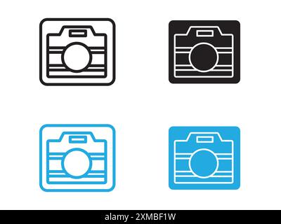 Icona della fotocamera linea vettoriale logo segno o simbolo Imposta lo stile del contorno della collezione Illustrazione Vettoriale