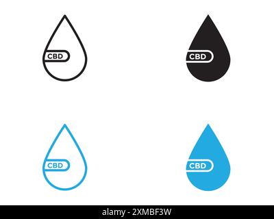 Icona goccia olio CBD linea vettoriale logo o set di simboli stile contorno collezione Illustrazione Vettoriale