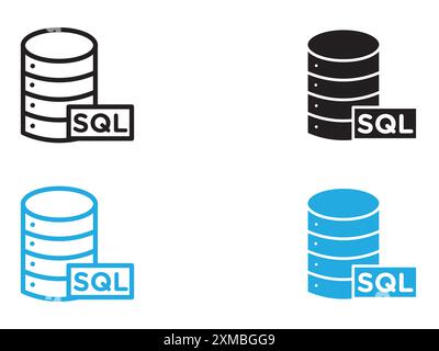 Icona del server SQL linea vettoriale logo marchio o stile contorno raccolta set di simboli Illustrazione Vettoriale