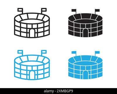 icona stadio linea vettoriale logo marchio o set di simboli stile contorno collezione Illustrazione Vettoriale