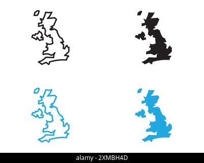 Icona della mappa del Regno Unito linea vettoriale logo o set di simboli stile del contorno della collezione Illustrazione Vettoriale