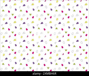 Modello Vector Seamless in stile turistico con luna colorata, tende e alberi. Texture geometrica astratta nel tema Trekking e Escursionismo. Per la stampa su Illustrazione Vettoriale