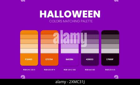 Guida alla tavolozza dei colori nelle collezioni di temi di Halloween. Ispirazione a colori o grafico con modello di codici. Combinazione di colori RGB. Campioni di colori per Illustrazione Vettoriale