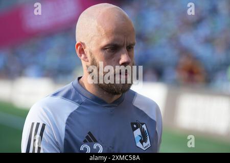 Seattle, Stati Uniti. 26 luglio 2024. L'attaccante del Minnesota United Teemu Pukki (22) lascia il campo dopo il riscaldamento prima di una partita di Coppa di Lega contro il Minnesota United al Lumen Field di Seattle, Washington, il 26 luglio 2024. (Credito fotografico Nate Koppelman/Sipa USA) credito: SIPA USA/Alamy Live News Foto Stock