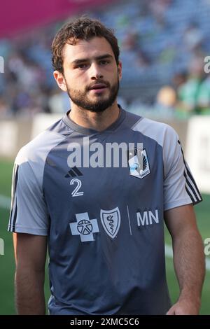 Seattle, Stati Uniti. 26 luglio 2024. Il difensore del Minnesota United Devin Padelford (2) lascia il campo dopo il riscaldamento prima di una partita di Leagues Cup contro il Minnesota United al Lumen Field di Seattle, Washington, il 26 luglio 2024. (Credito fotografico Nate Koppelman/Sipa USA) credito: SIPA USA/Alamy Live News Foto Stock