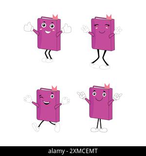 Carino personaggio dei cartoni animati con emozioni diverse e in azione. Collezione di cartoni animati, personaggi retrò, groove. Set di icone piatte vettoriali Illustrazione Vettoriale