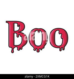 "BOO" è un font carino con una texture che sembra sangue rosso fluente Illustrazione Vettoriale