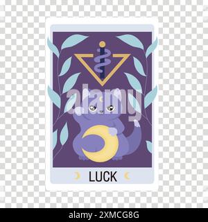 La carta dei tarocchi di una strega raffigurante un gatto che tiene la luna Illustrazione Vettoriale