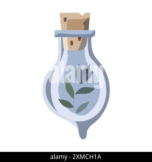 Una bottiglia di vetro contenente un veleno magico, tappata con un sughero Illustrazione Vettoriale