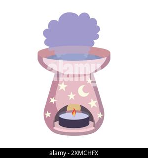 Scalda porcellana rosa con stelle e luna per preparare pozioni magiche viola Illustrazione Vettoriale
