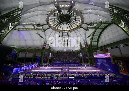 Parigi, Francia. 27 luglio 2024. Olympia, Paris 2024, scherma, sciabole single, uomini, vista sull'arena. Credito: Sina Schuldt/dpa/Alamy Live News Foto Stock