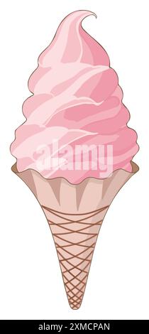Gelato rosa morbido servito in un elegante cono per waffle Illustrazione Vettoriale