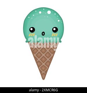 Kawaii Mint Soft serve gelato Illustrazione Vettoriale