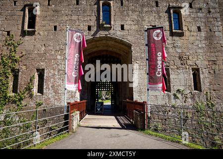 Il castello di Caldicott si crogiola al sole d'estate gallese Foto Stock